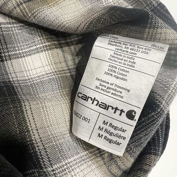 Carhartt Long Sleeve Plaid Button Down Mens Size Medium Heavy Flannel Green - Picture 8 of 9